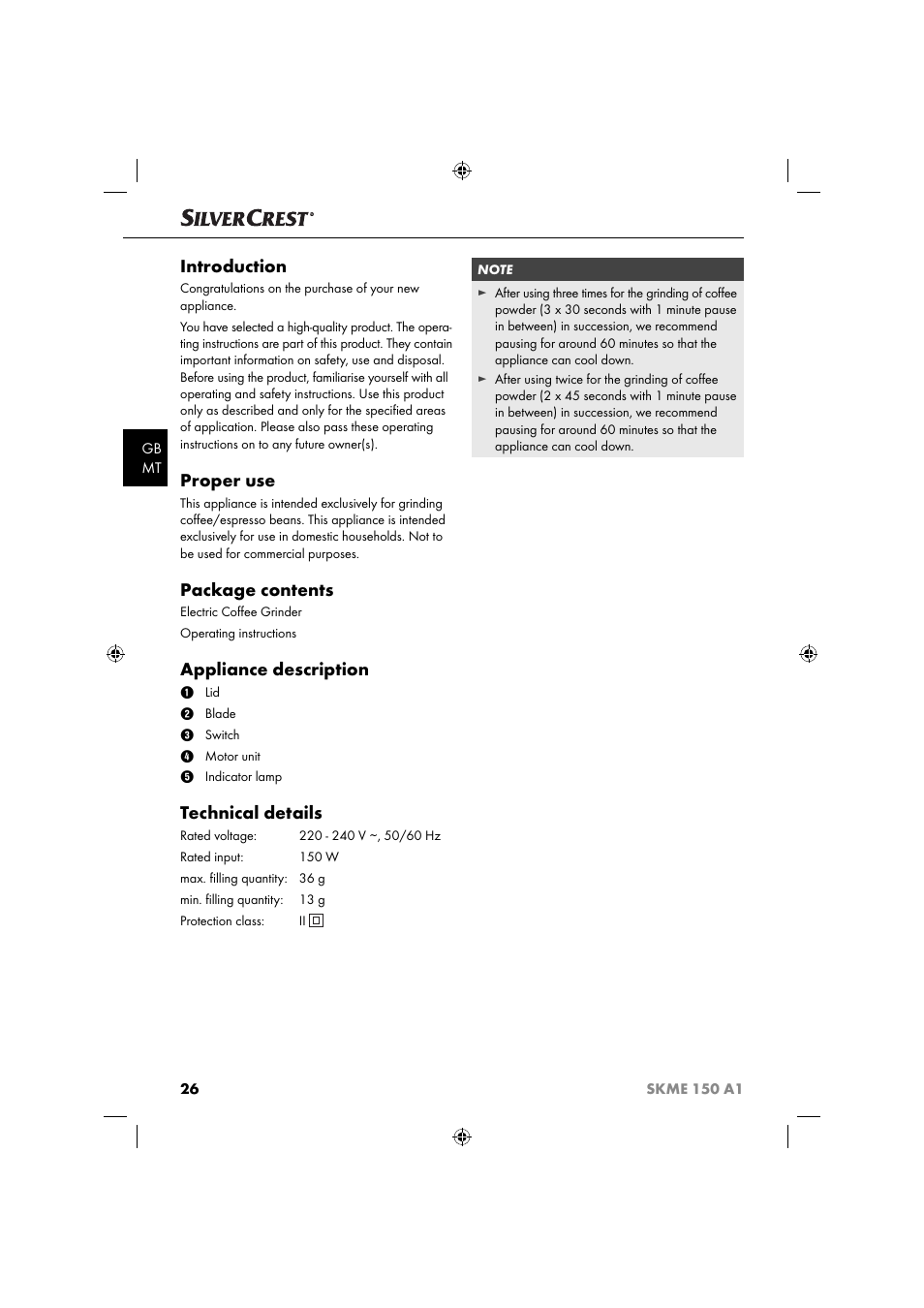 Introduction, Proper use, Package contents | Appliance description, Technical details | Silvercrest SKME 150 A1 User Manual | Page 29 / 43