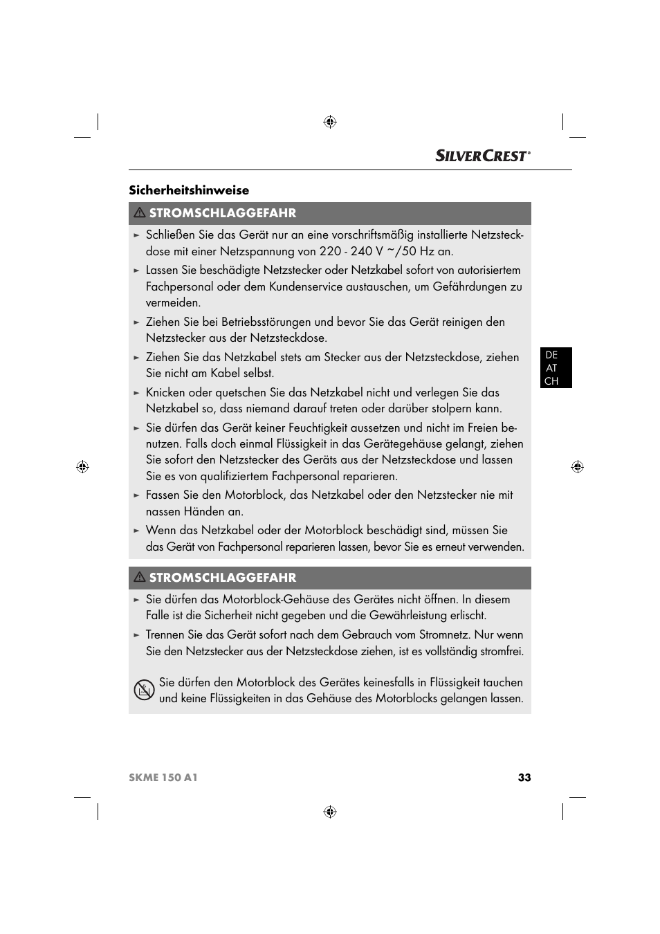 Sicherheitshinweise stromschlaggefahr | Silvercrest SKME 150 A1 User Manual | Page 38 / 43