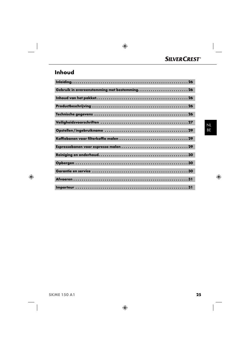 Inhoud | Silvercrest SKME 150 A1 User Manual | Page 28 / 43