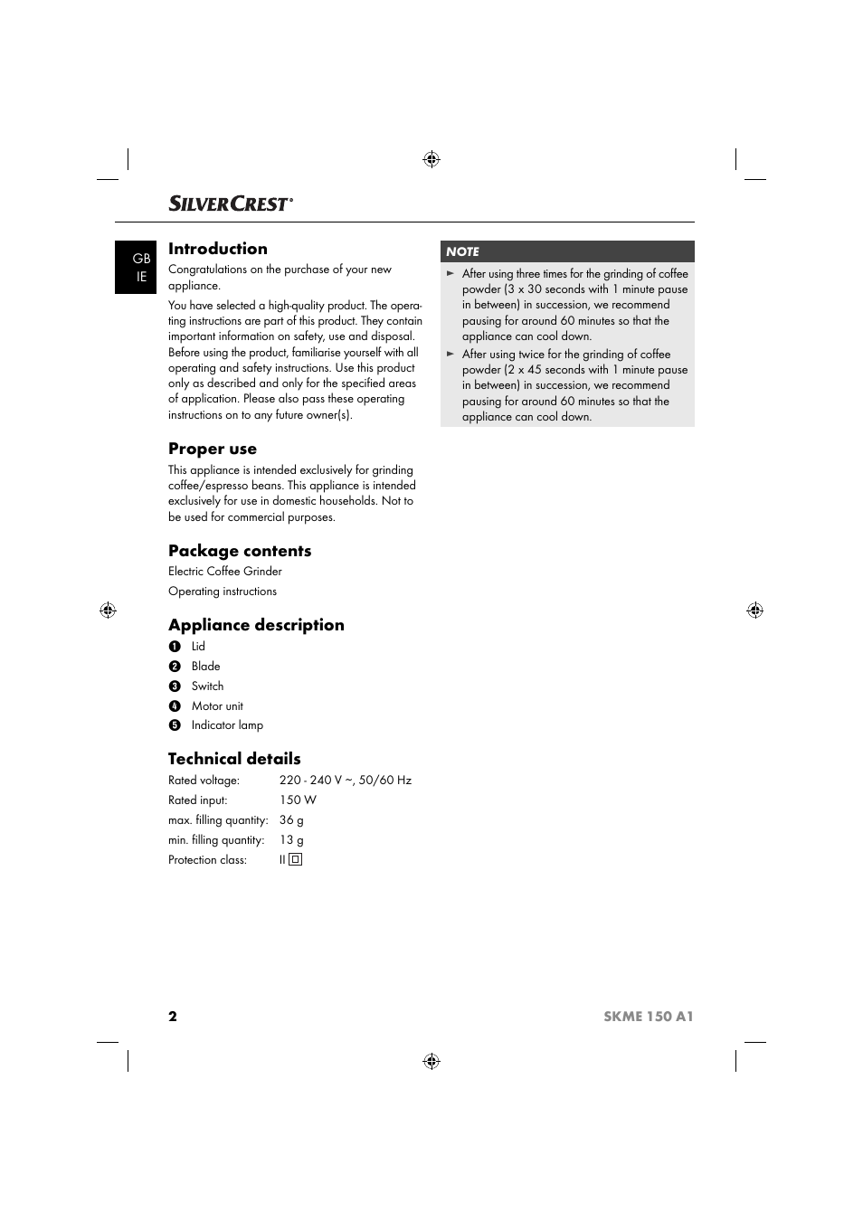 Introduction, Proper use, Package contents | Appliance description, Technical details | Silvercrest SKME 150 A1 User Manual | Page 5 / 43