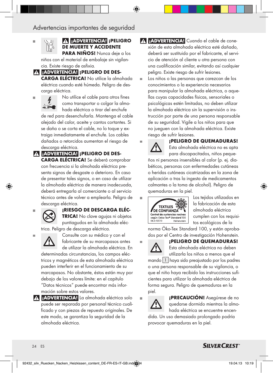 Advertencias importantes de seguridad | Silvercrest SRNH 100 B2 User Manual | Page 24 / 45