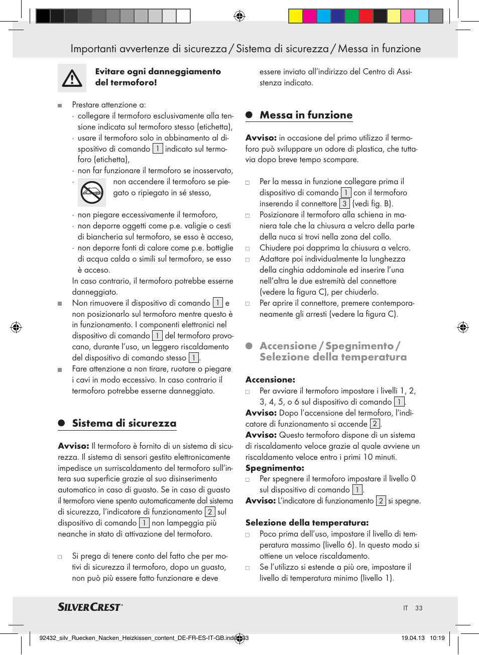 Sistema di sicurezza, Messa in funzione | Silvercrest SRNH 100 B2 User Manual | Page 33 / 45