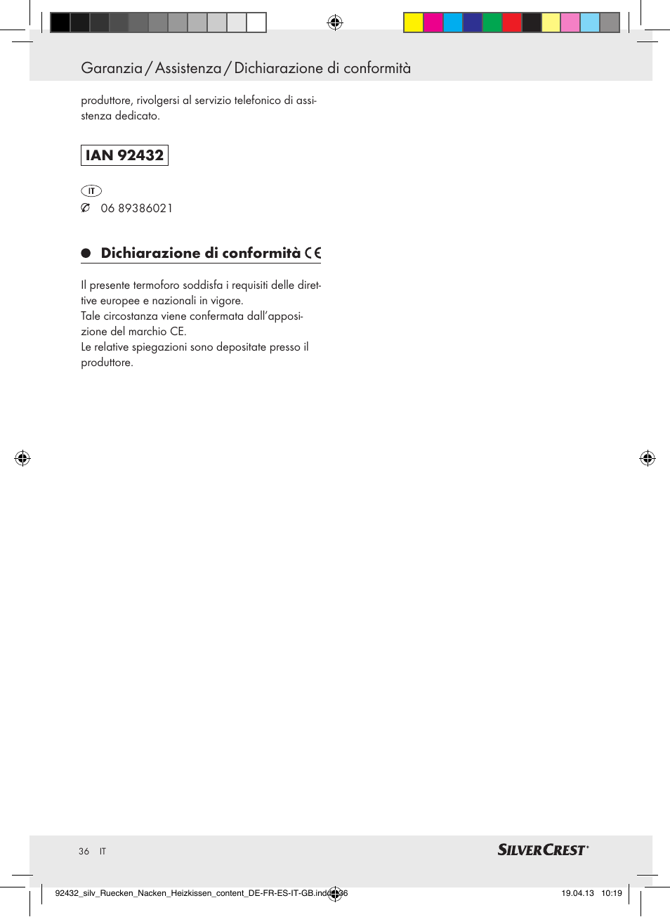 Dichiarazione di conformità | Silvercrest SRNH 100 B2 User Manual | Page 36 / 45