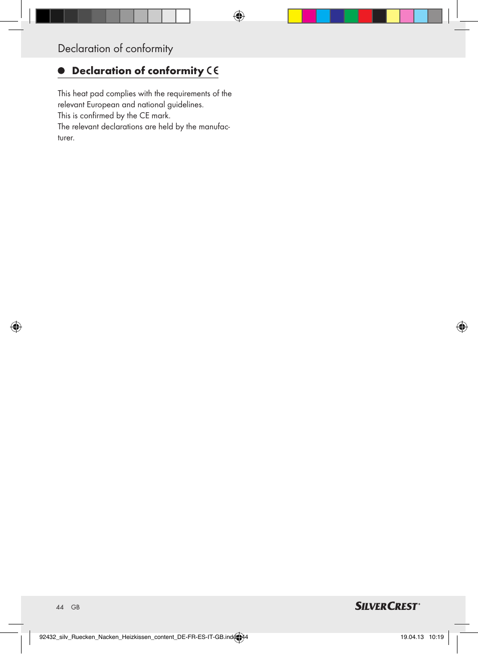 Declaration of conformity | Silvercrest SRNH 100 B2 User Manual | Page 44 / 45