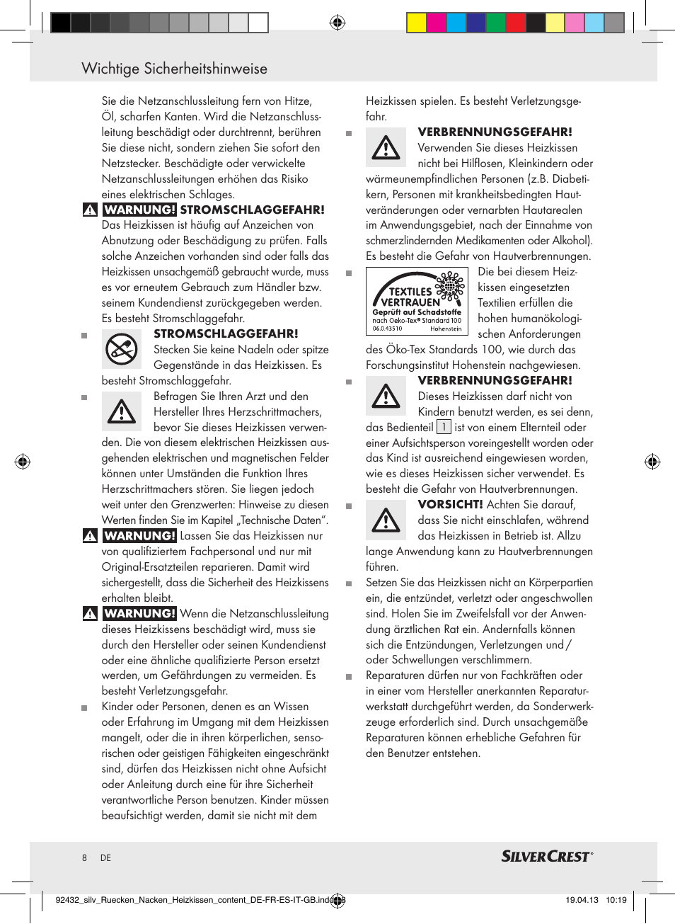 Wichtige sicherheitshinweise | Silvercrest SRNH 100 B2 User Manual | Page 8 / 45