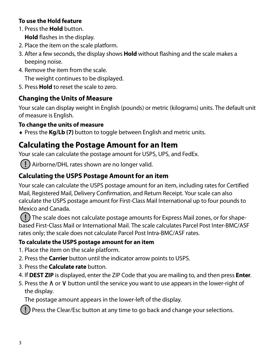 Changing the units of measure, Calculating the postage amount for an item, Calculating the usps postage amount for an item | Dymo PS20DL User Manual | Page 4 / 8