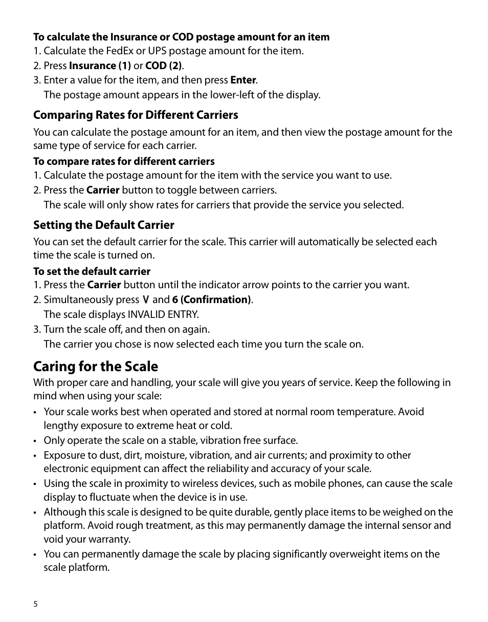 Comparing rates for different carriers, Setting the default carrier, Caring for the scale | Dymo PS20DL User Manual | Page 6 / 8