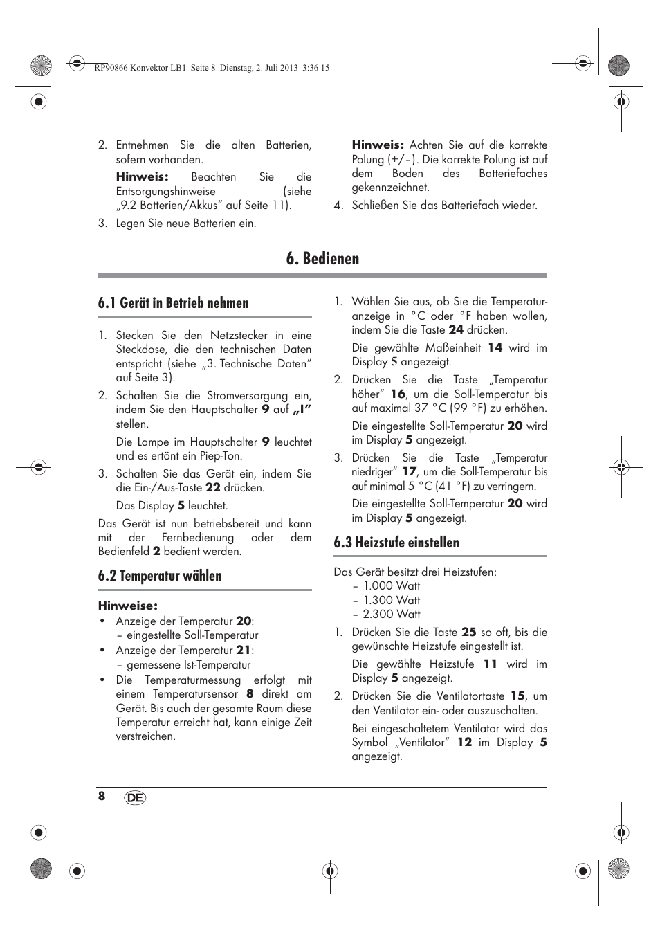 Bedienen, 1 gerät in betrieb nehmen, 2 temperatur wählen | 3 heizstufe einstellen | Silvercrest SKD 2300 A1 User Manual | Page 10 / 62