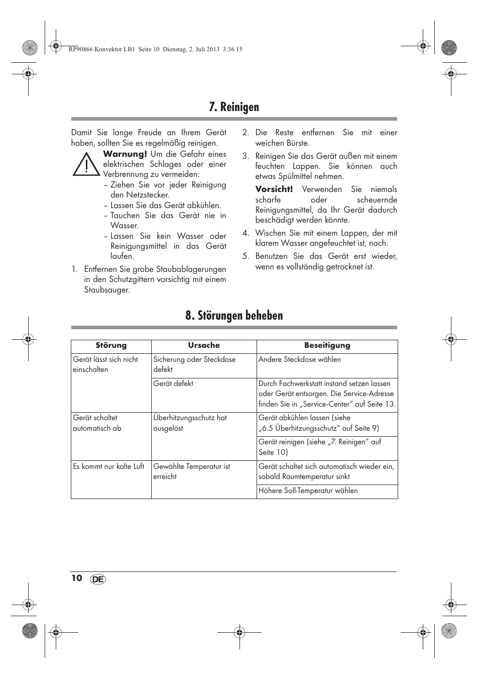 Reinigen, Störungen beheben | Silvercrest SKD 2300 A1 User Manual | Page 12 / 62