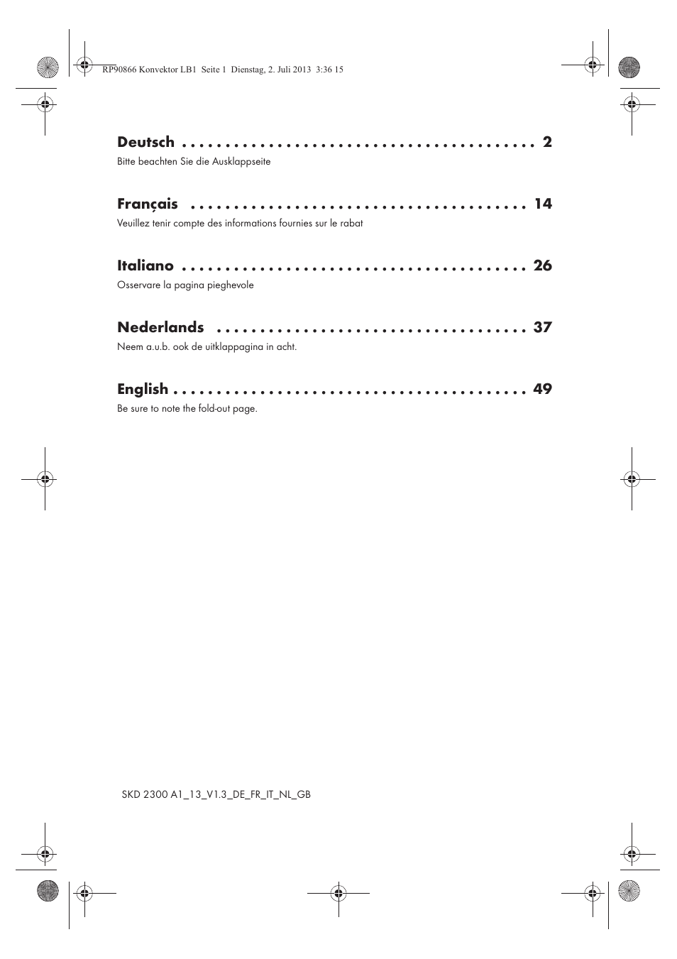 Deutsch, Français, Italiano | Nederlands, English | Silvercrest SKD 2300 A1 User Manual | Page 2 / 62