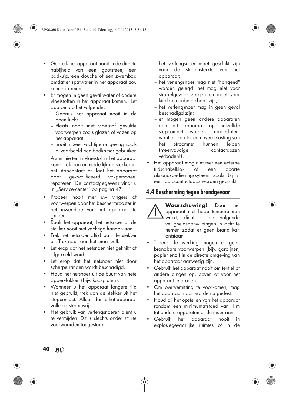 4 bescherming tegen brandgevaar | Silvercrest SKD 2300 A1 User Manual | Page 42 / 62