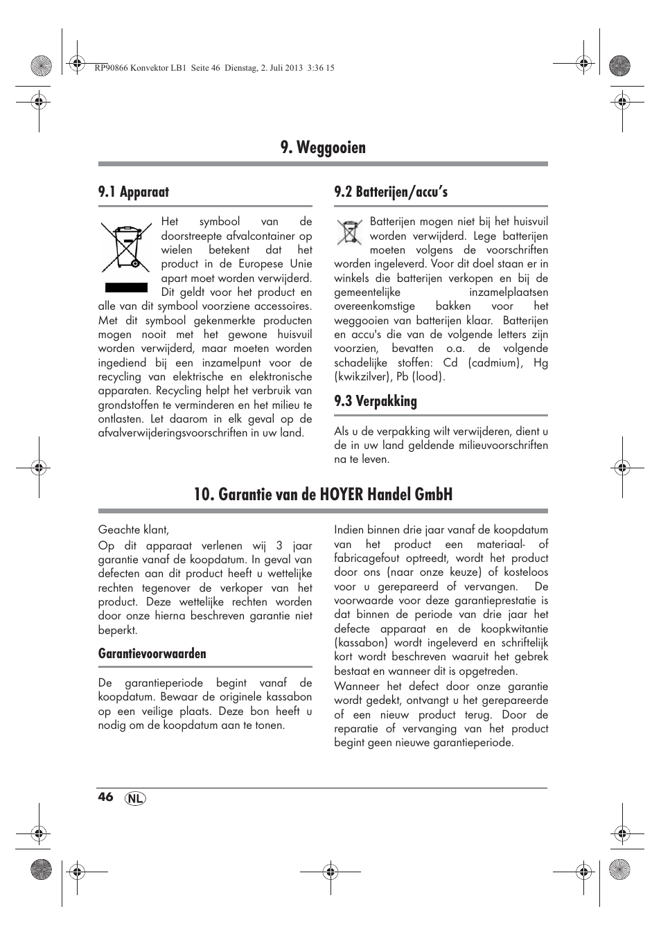 Weggooien, Garantie van de hoyer handel gmbh | Silvercrest SKD 2300 A1 User Manual | Page 48 / 62