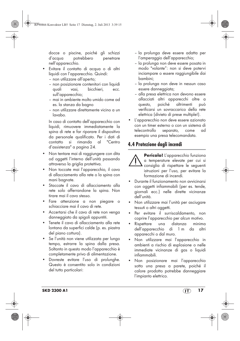 4 protezione dagli incendi | Silvercrest SKD 2300 A1 User Manual | Page 19 / 62