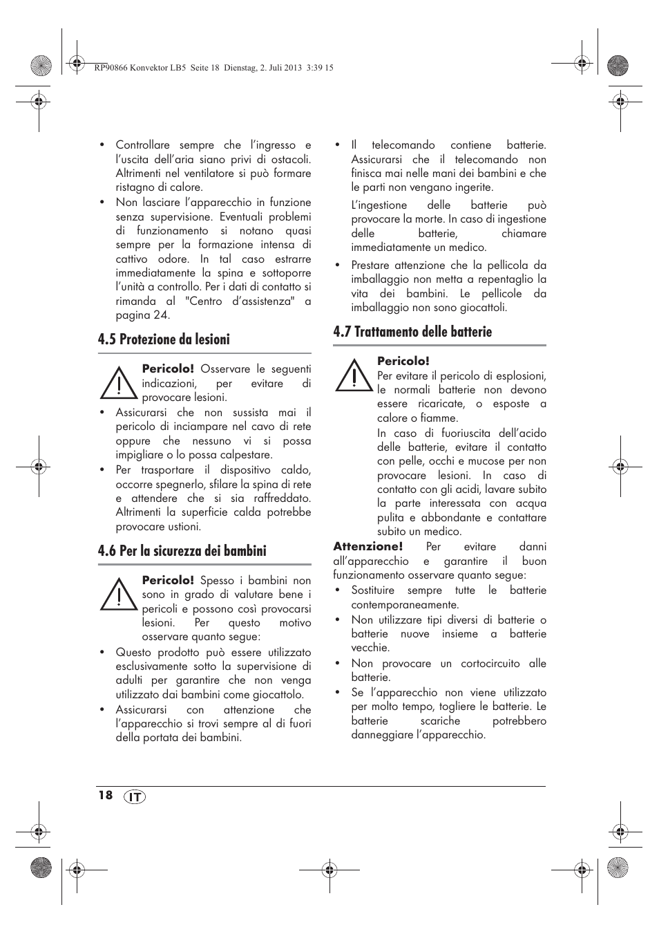 5 protezione da lesioni, 6 per la sicurezza dei bambini, 7 trattamento delle batterie | Silvercrest SKD 2300 A1 User Manual | Page 20 / 62