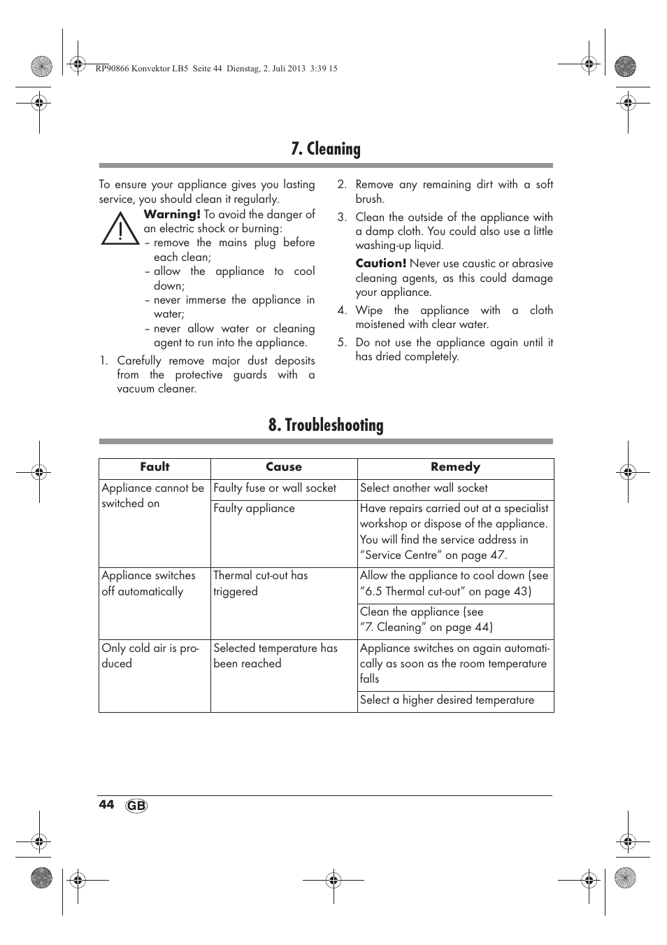 Cleaning, Troubleshooting | Silvercrest SKD 2300 A1 User Manual | Page 46 / 62