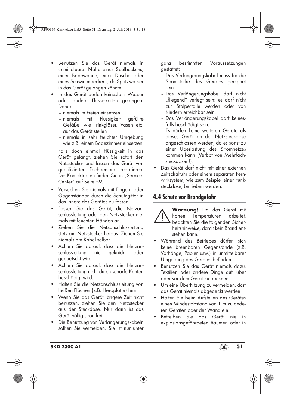 4 schutz vor brandgefahr | Silvercrest SKD 2300 A1 User Manual | Page 53 / 62