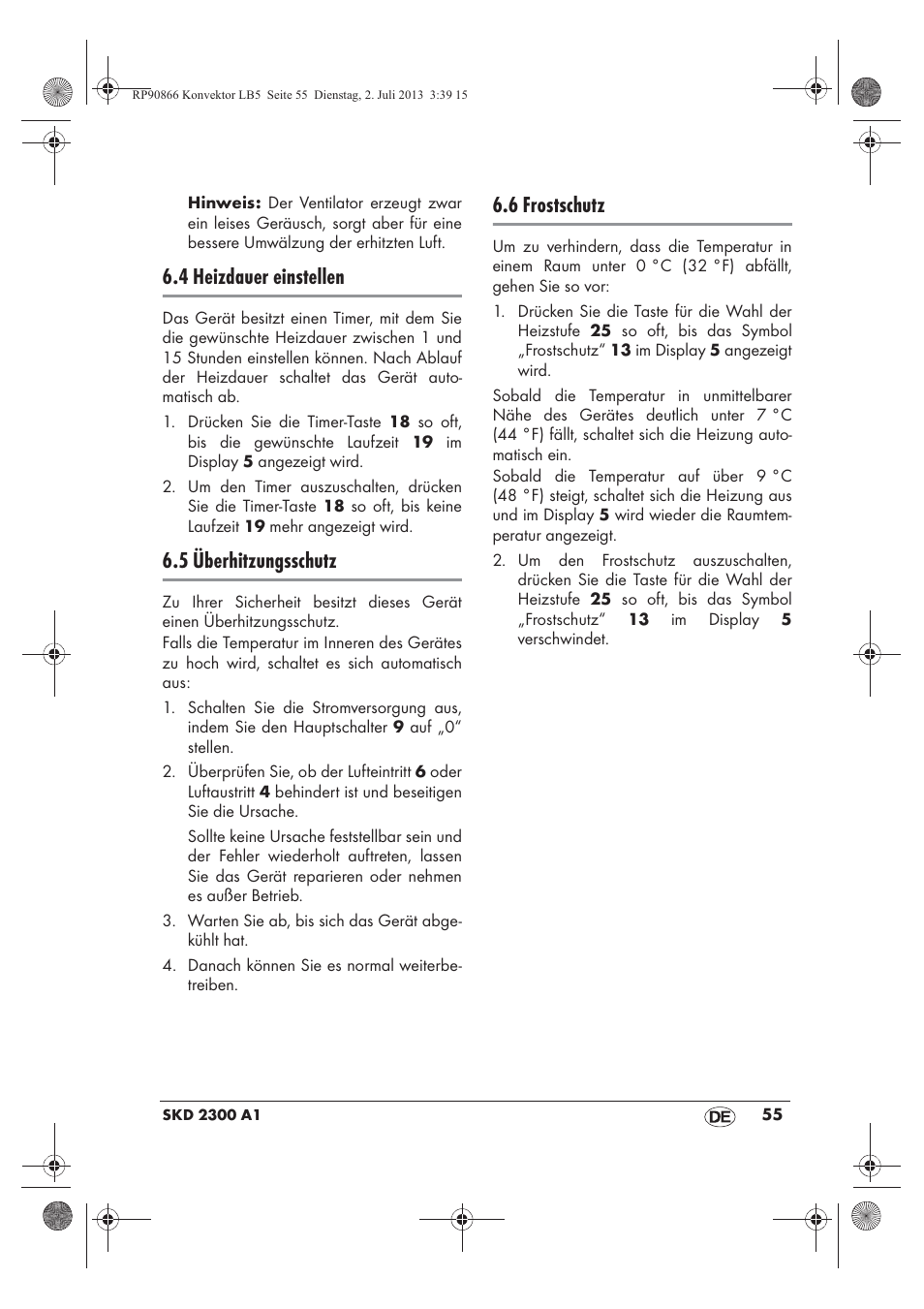 4 heizdauer einstellen, 5 überhitzungsschutz, 6 frostschutz | Silvercrest SKD 2300 A1 User Manual | Page 57 / 62
