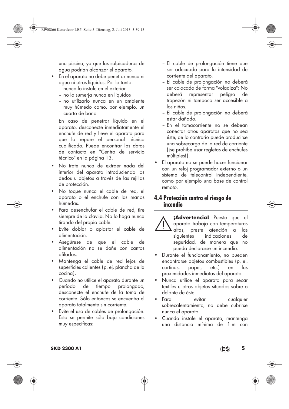 4 protección contra el riesgo de incendio | Silvercrest SKD 2300 A1 User Manual | Page 7 / 62