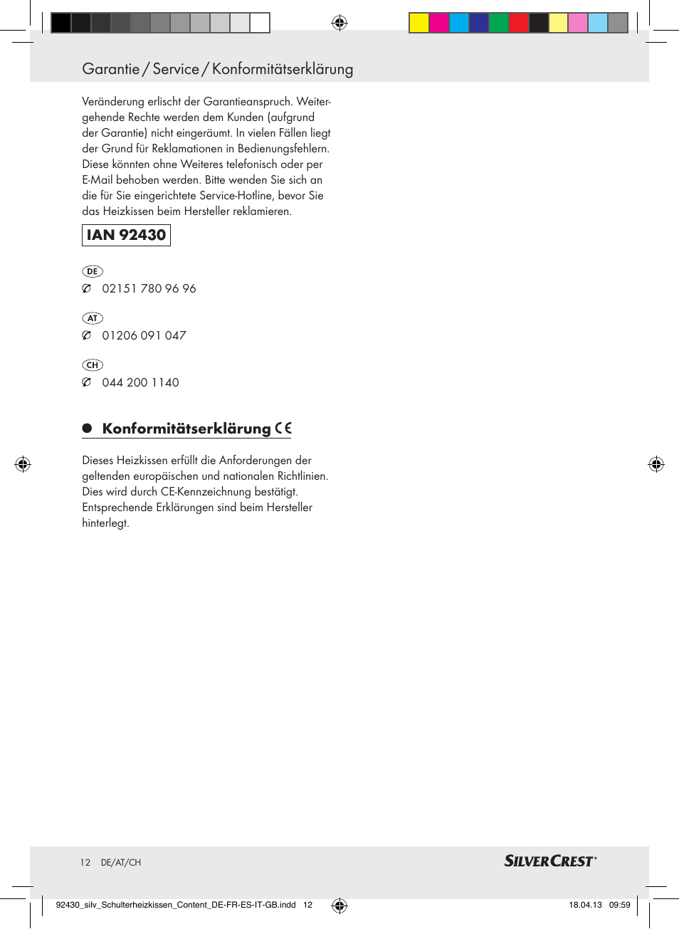 Garantie / service / konformitätserklärung, Konformitätserklärung | Silvercrest SSHK 100 B2 User Manual | Page 12 / 45