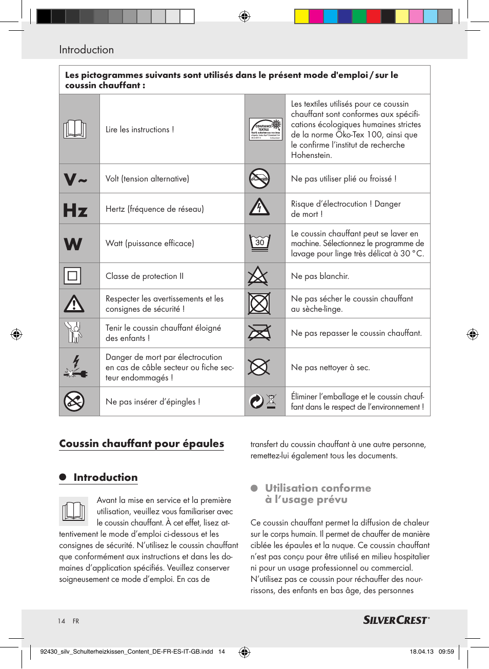 Introduction, Coussin chauffant pour épaules introduction, Utilisation conforme à l’usage prévu | Silvercrest SSHK 100 B2 User Manual | Page 14 / 45