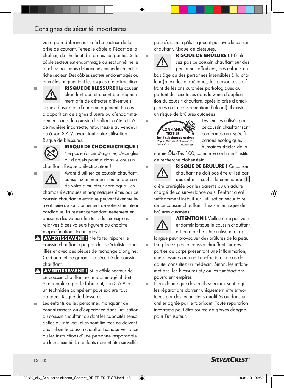 Consignes de sécurité importantes | Silvercrest SSHK 100 B2 User Manual | Page 16 / 45