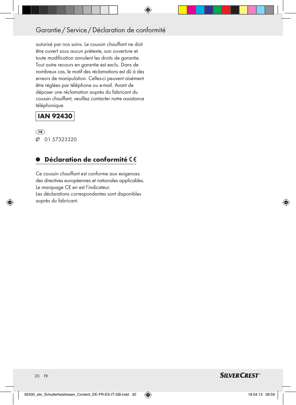 Garantie / service / déclaration de conformité, Déclaration de conformité | Silvercrest SSHK 100 B2 User Manual | Page 20 / 45