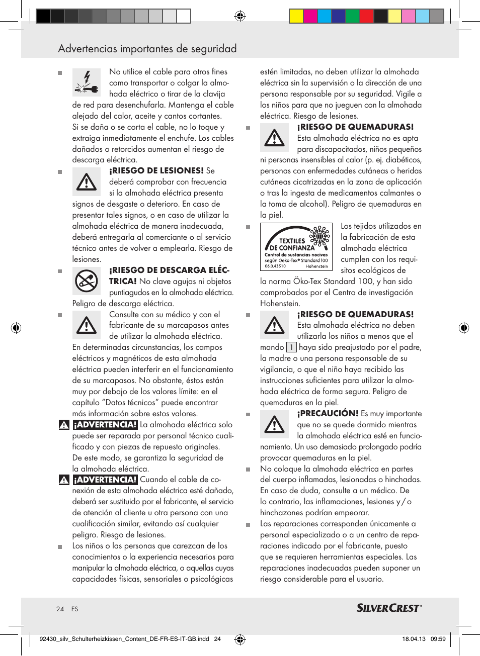 Advertencias importantes de seguridad | Silvercrest SSHK 100 B2 User Manual | Page 24 / 45