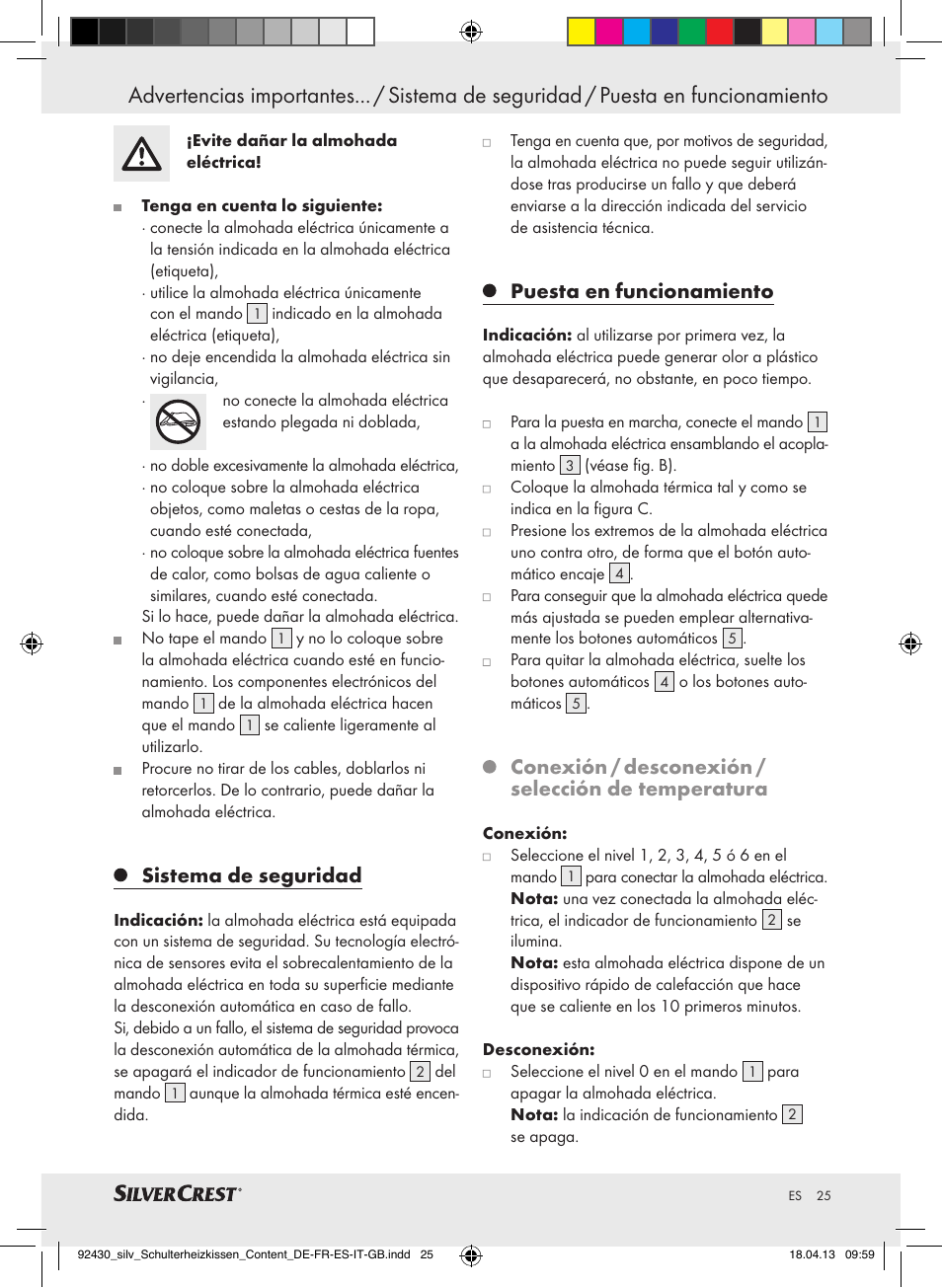 Sistema de seguridad, Puesta en funcionamiento, Conexión / desconexión / selección de temperatura | Silvercrest SSHK 100 B2 User Manual | Page 25 / 45