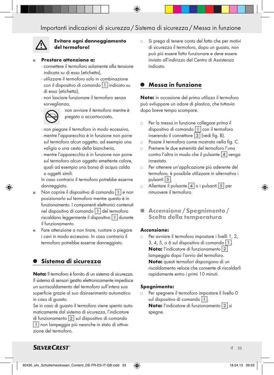 Sistema di sicurezza, Messa in funzione | Silvercrest SSHK 100 B2 User Manual | Page 33 / 45