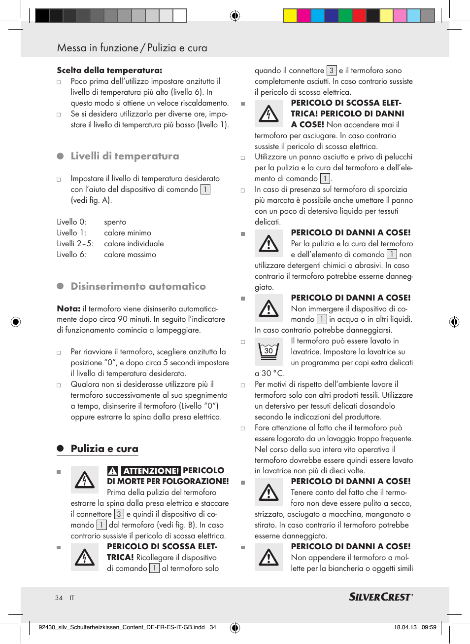 Messa in funzione / pulizia e cura, Livelli di temperatura, Disinserimento automatico | Pulizia e cura | Silvercrest SSHK 100 B2 User Manual | Page 34 / 45