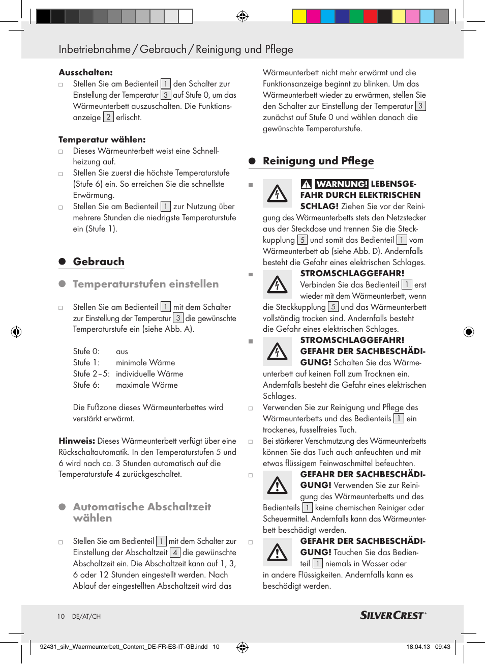 Inbetriebnahme / gebrauch / reinigung und pflege, Gebrauch temperaturstufen einstellen, Automatische abschaltzeit wählen | Reinigung und pflege | Silvercrest SWUB 85 B2 User Manual | Page 10 / 45