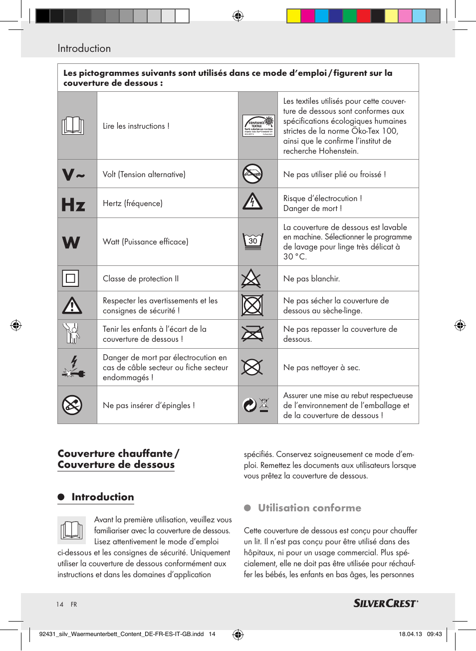 Introduction, Utilisation conforme | Silvercrest SWUB 85 B2 User Manual | Page 14 / 45