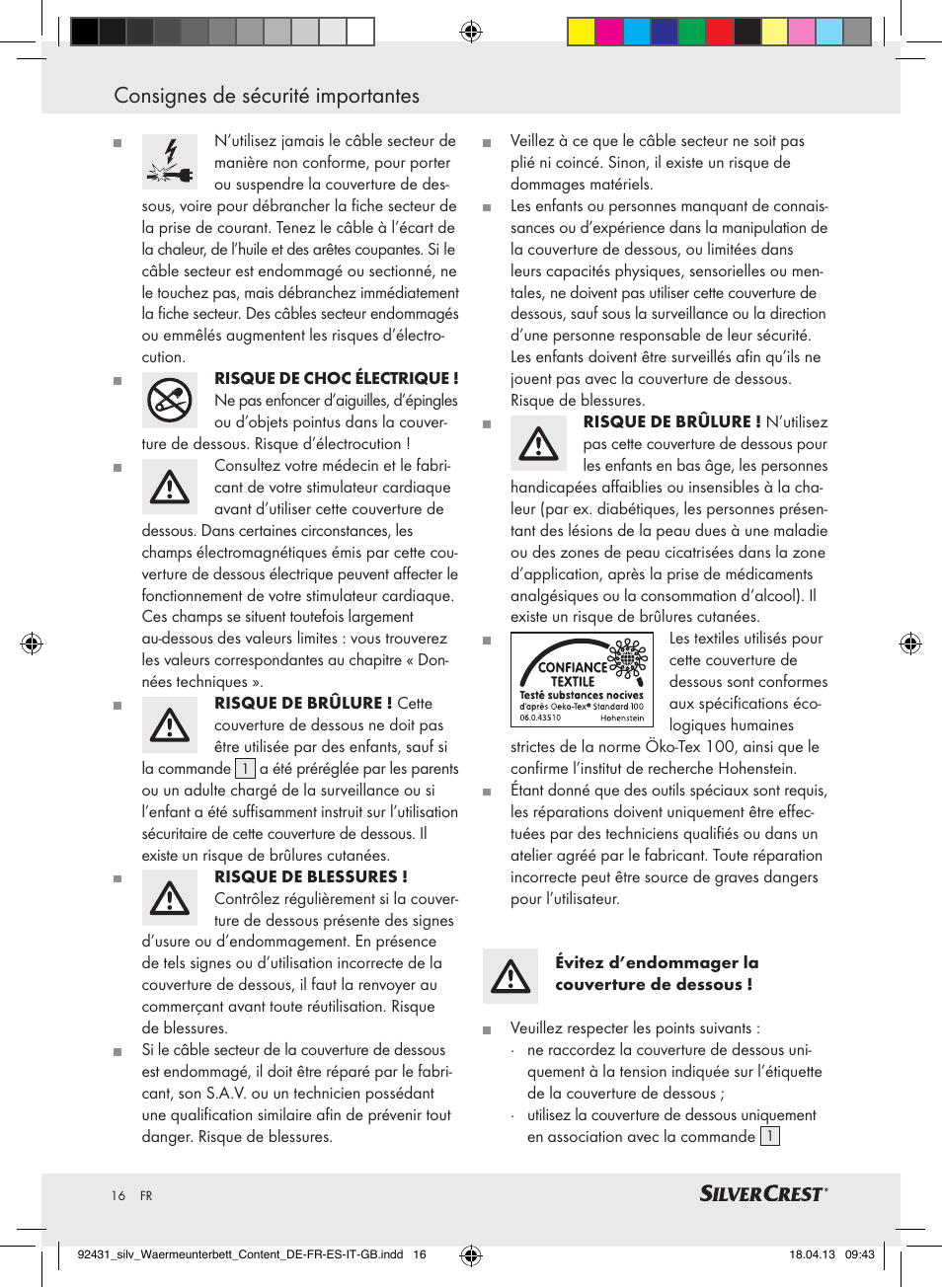 Consignes de sécurité importantes | Silvercrest SWUB 85 B2 User Manual | Page 16 / 45