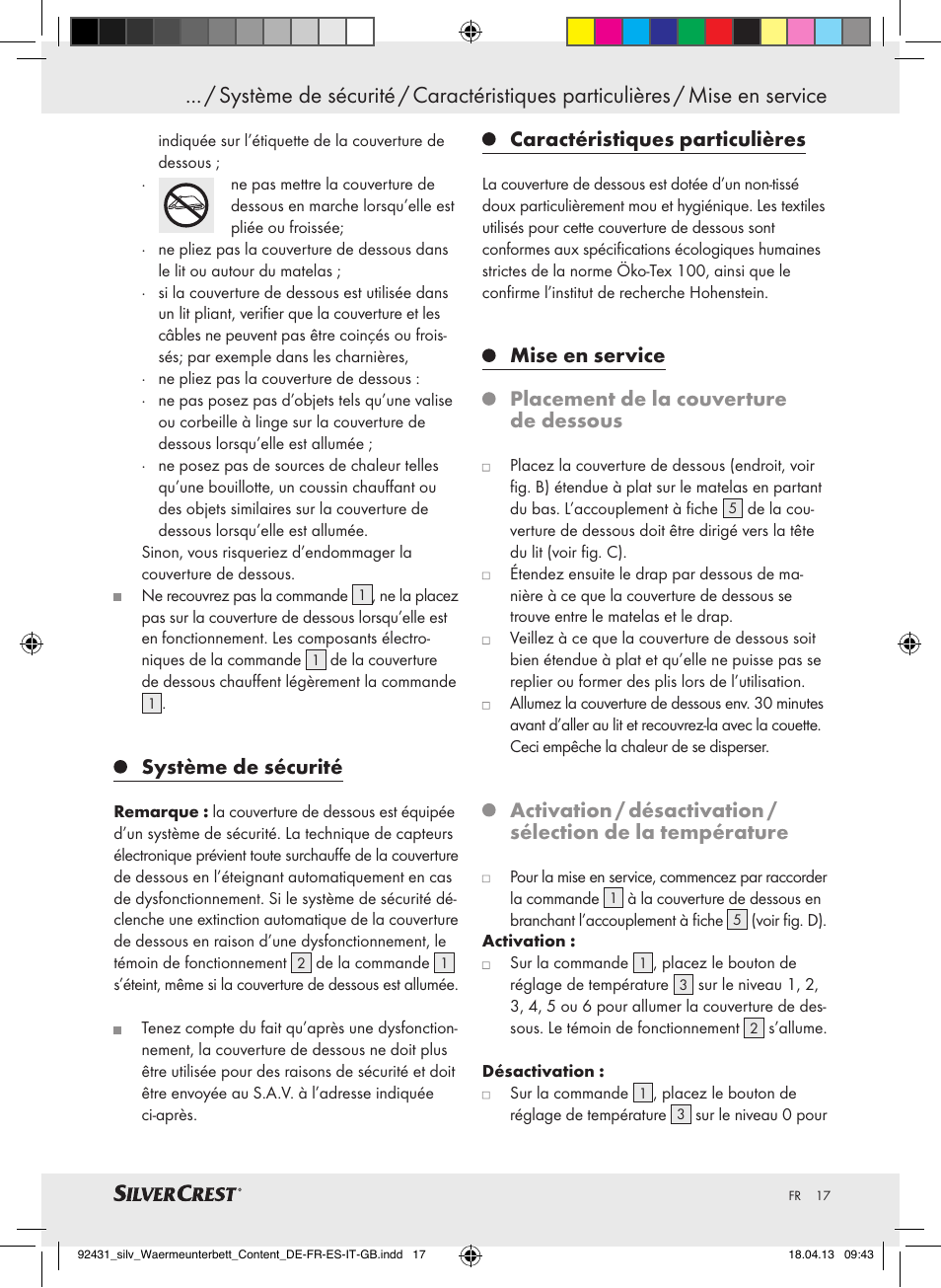 Système de sécurité, Caractéristiques particulières | Silvercrest SWUB 85 B2 User Manual | Page 17 / 45