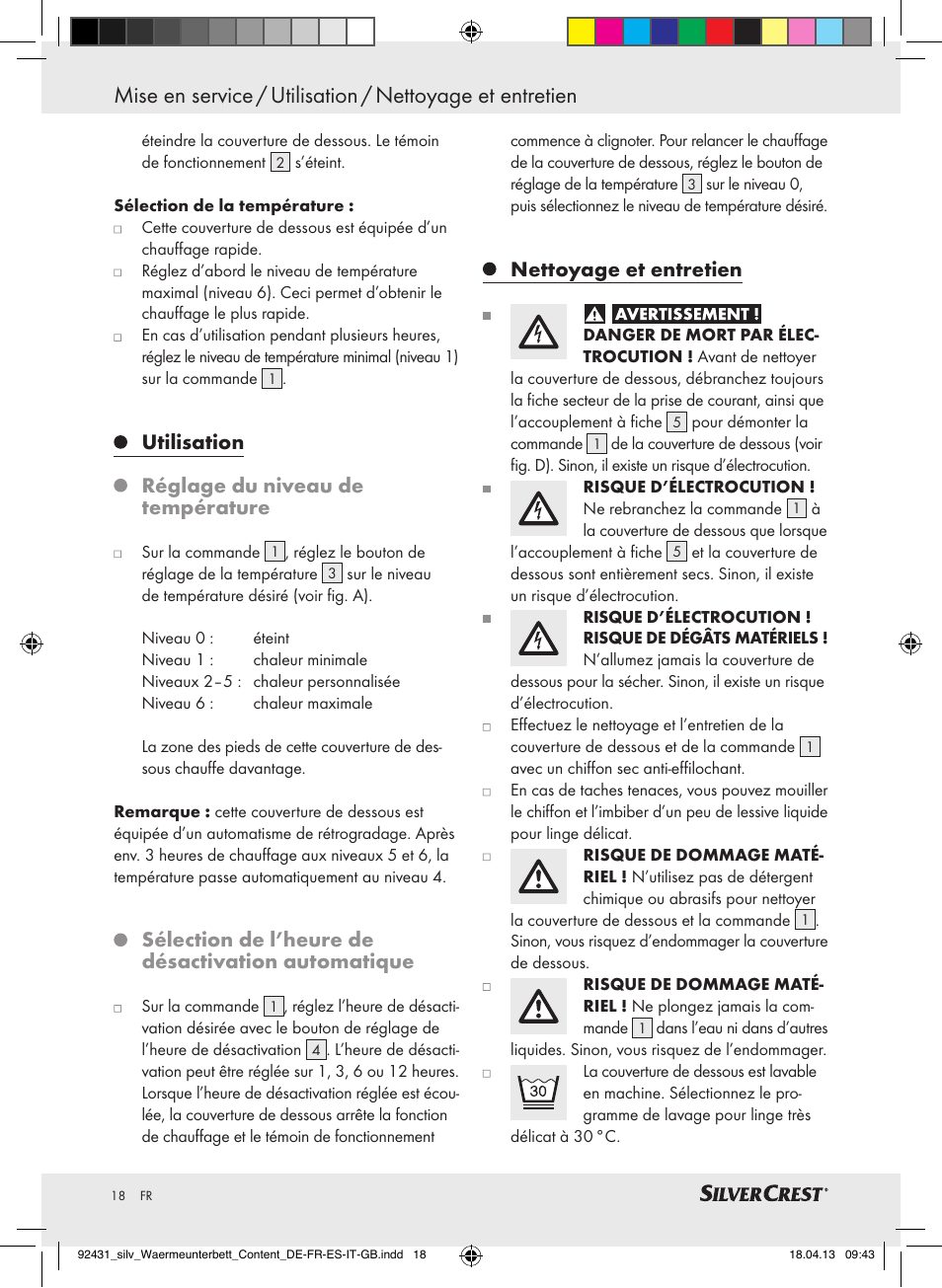 Utilisation réglage du niveau de température, Sélection de l’heure de désactivation automatique, Nettoyage et entretien | Silvercrest SWUB 85 B2 User Manual | Page 18 / 45