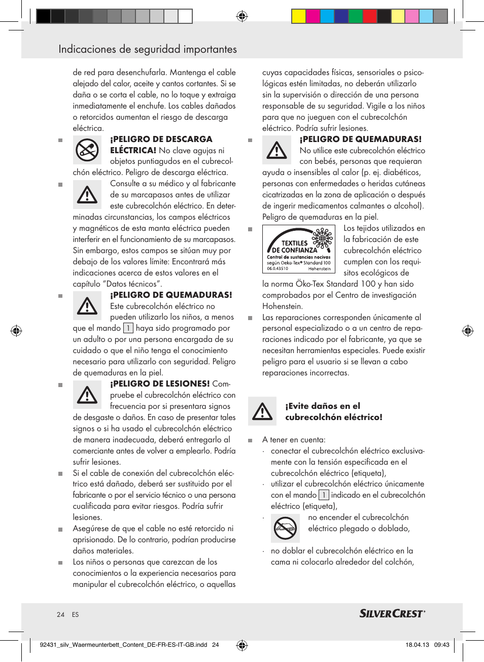 Indicaciones de seguridad importantes | Silvercrest SWUB 85 B2 User Manual | Page 24 / 45