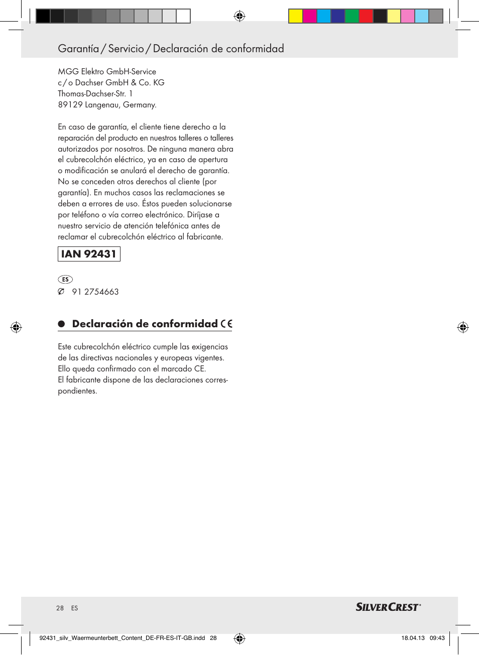 Garantía / servicio / declaración de conformidad, Declaración de conformidad | Silvercrest SWUB 85 B2 User Manual | Page 28 / 45