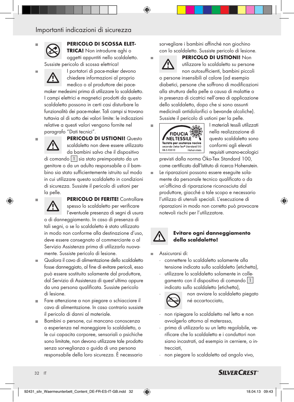 Importanti indicazioni di sicurezza | Silvercrest SWUB 85 B2 User Manual | Page 32 / 45