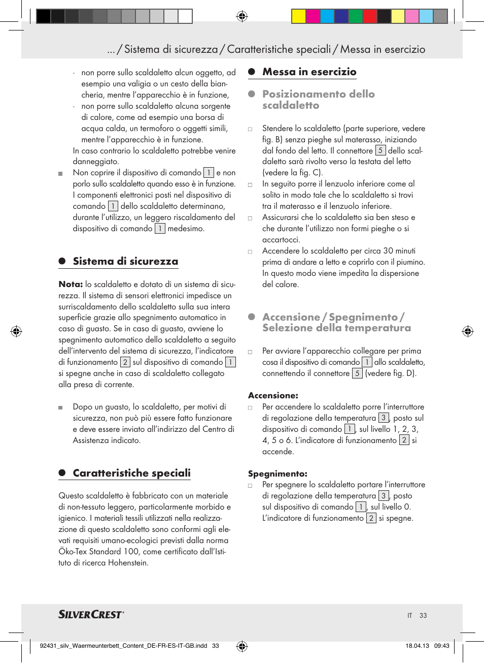 Sistema di sicurezza, Caratteristiche speciali | Silvercrest SWUB 85 B2 User Manual | Page 33 / 45