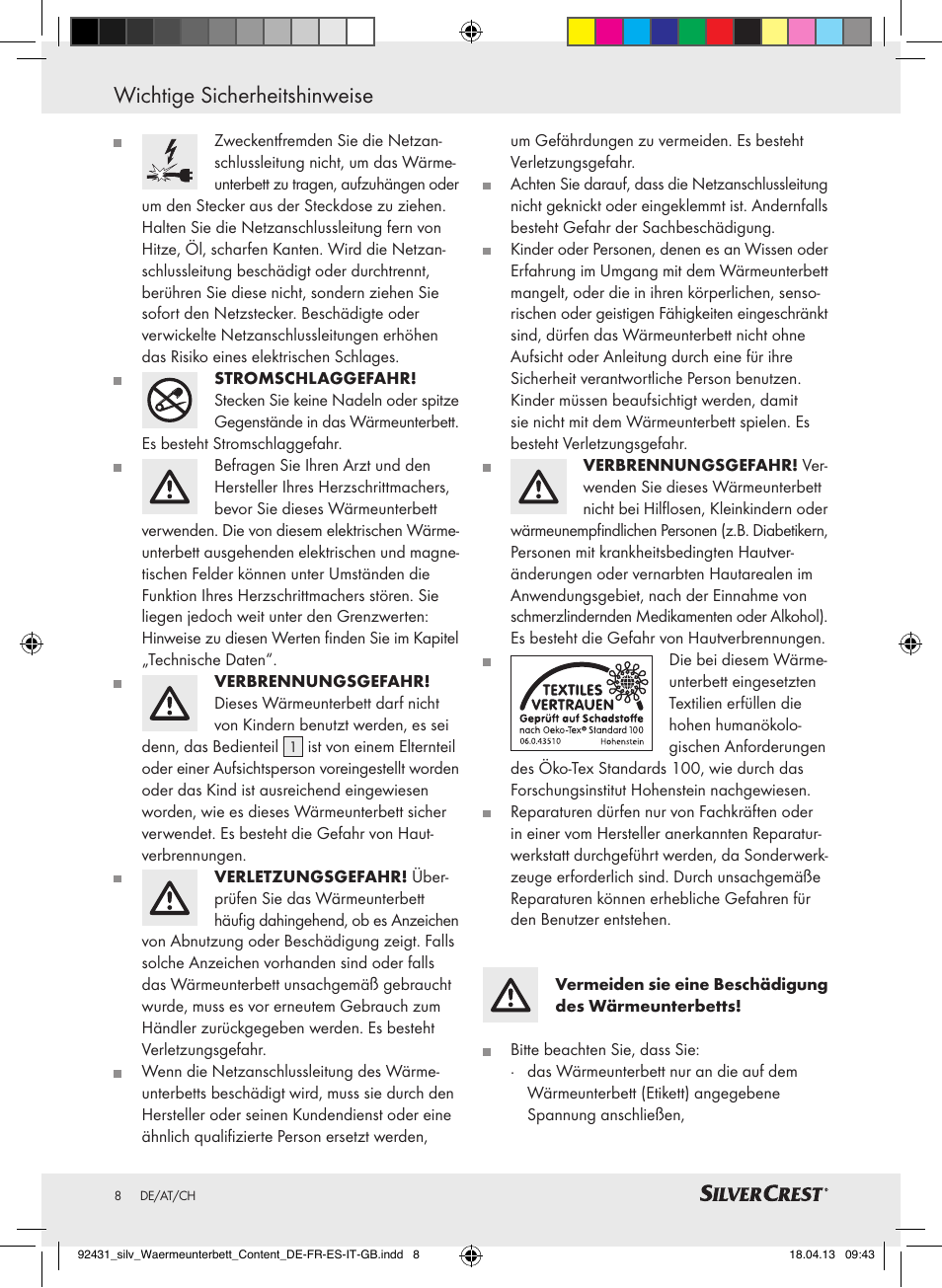 Wichtige sicherheitshinweise | Silvercrest SWUB 85 B2 User Manual | Page 8 / 45