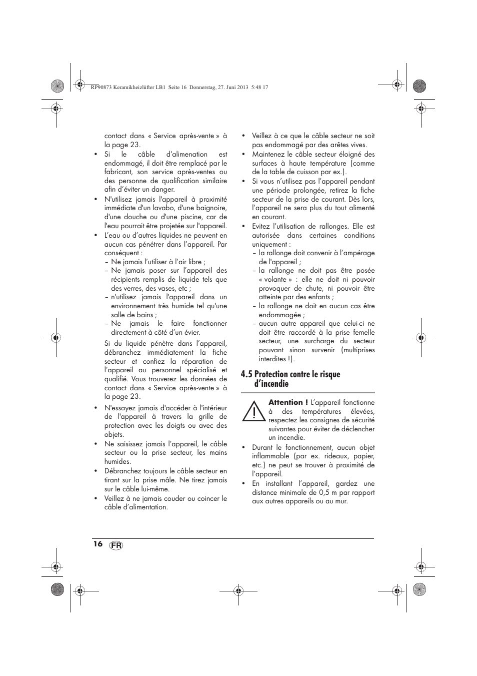 5 protection contre le risque d’incendie | Silvercrest SKHD 1800 A1 User Manual | Page 18 / 58
