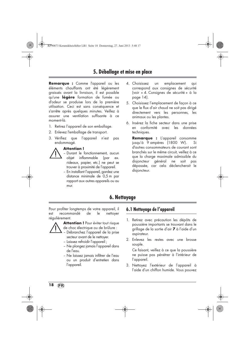 Déballage et mise en place, Nettoyage, 1 nettoyage de l’appareil | Silvercrest SKHD 1800 A1 User Manual | Page 20 / 58