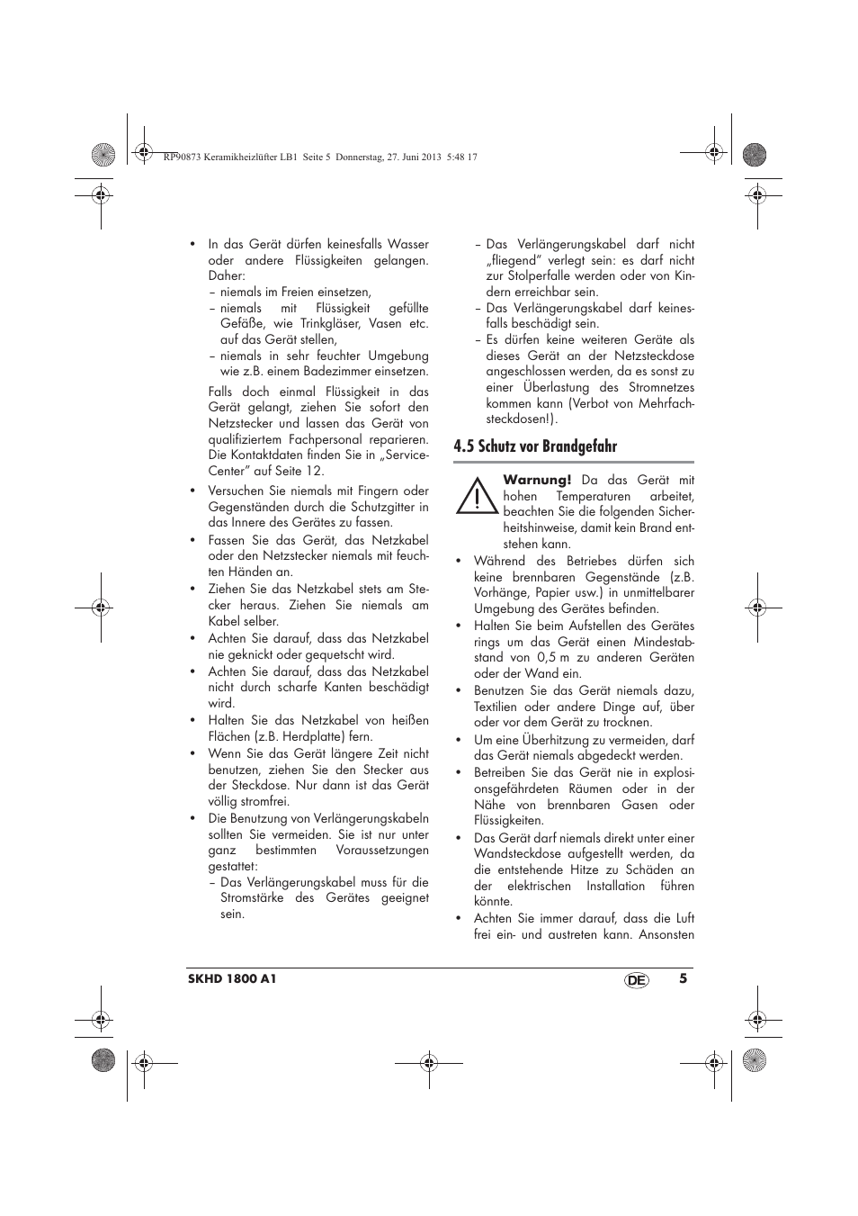 5 schutz vor brandgefahr | Silvercrest SKHD 1800 A1 User Manual | Page 7 / 58