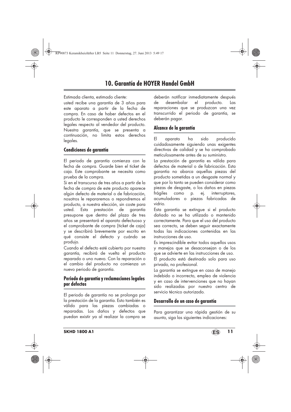 Garantía de hoyer handel gmbh | Silvercrest SKHD 1800 A1 User Manual | Page 13 / 58
