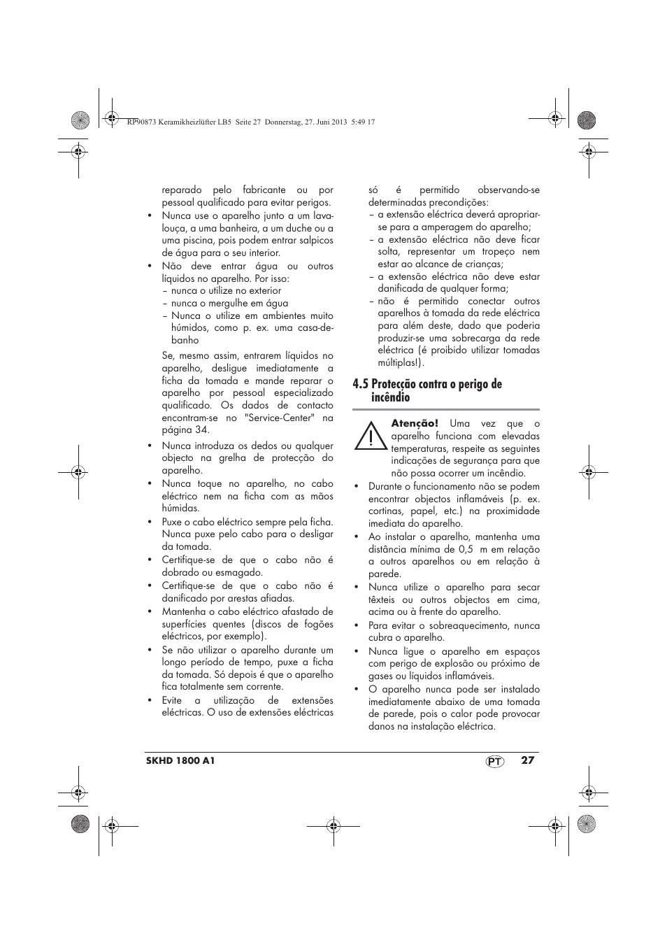 5 protecção contra o perigo de incêndio | Silvercrest SKHD 1800 A1 User Manual | Page 29 / 58