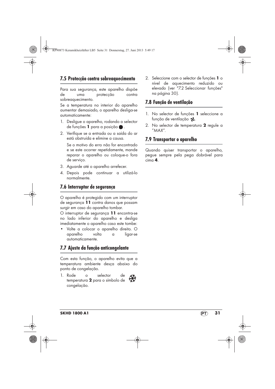 5 protecção contra sobreaquecimento, 6 interruptor de segurança, 7 ajuste da função anticongelante | 8 função de ventilação, 9 transportar o aparelho | Silvercrest SKHD 1800 A1 User Manual | Page 33 / 58