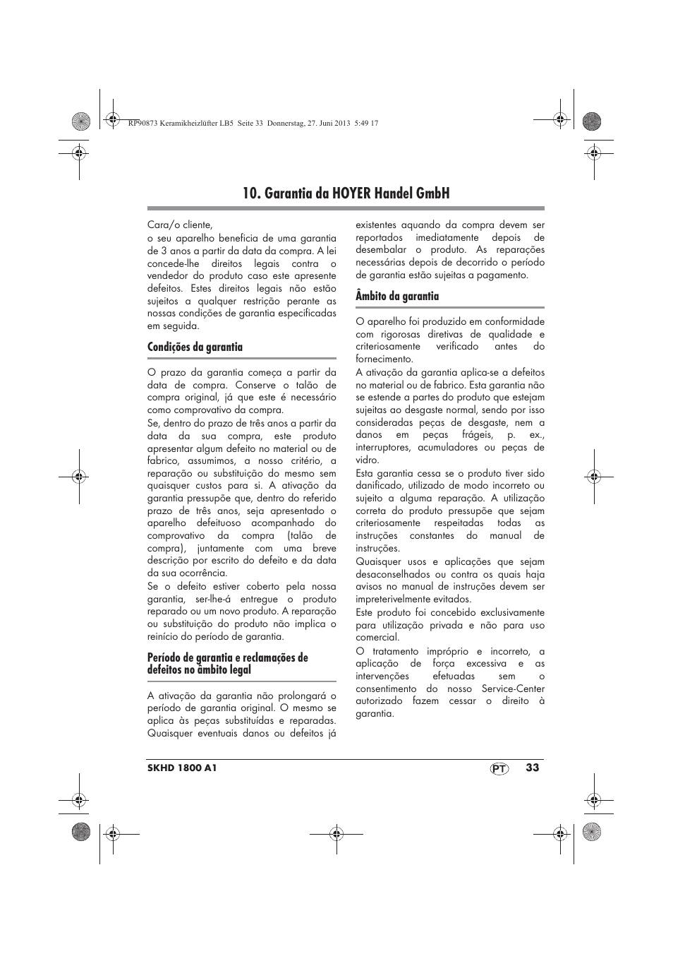Garantia da hoyer handel gmbh | Silvercrest SKHD 1800 A1 User Manual | Page 35 / 58
