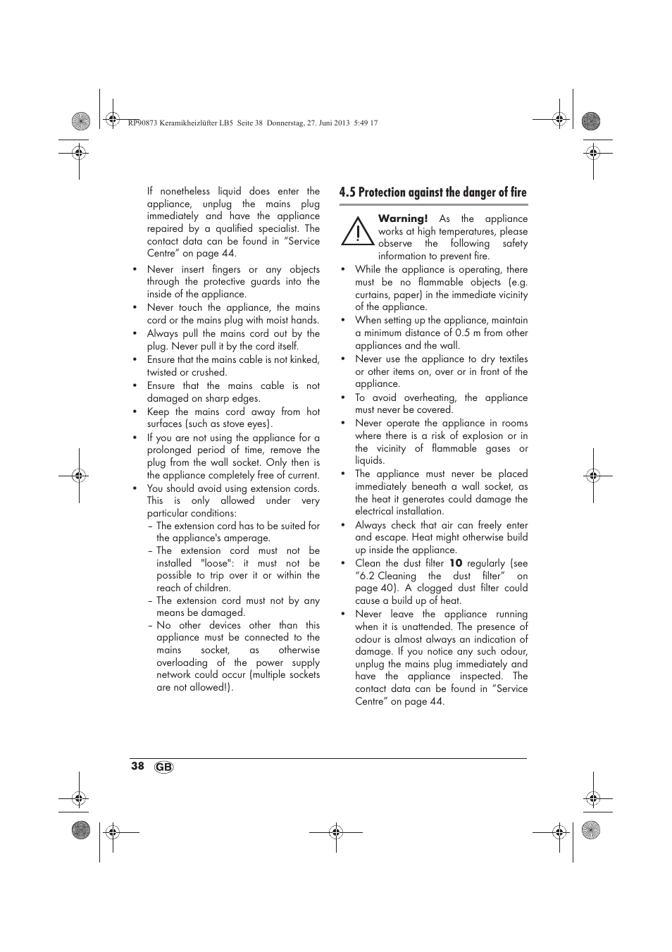5 protection against the danger of fire | Silvercrest SKHD 1800 A1 User Manual | Page 40 / 58