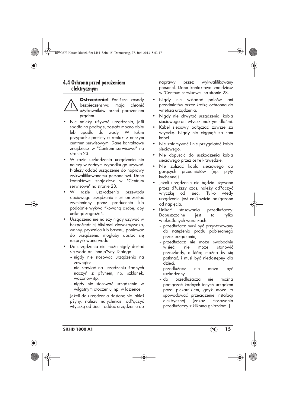 4 ochrona przed porażeniem elektrycznym | Silvercrest SKHD 1800 A1 User Manual | Page 17 / 78