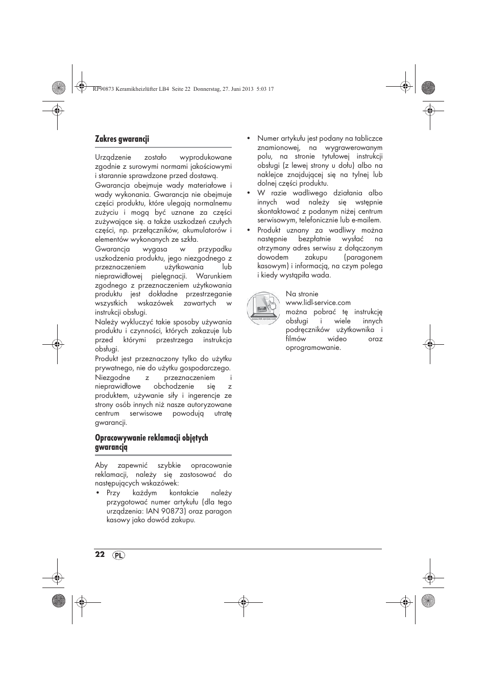 Zakres gwarancji, Opracowywanie reklamacji objętych gwarancją | Silvercrest SKHD 1800 A1 User Manual | Page 24 / 78